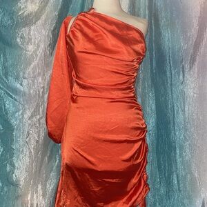 Off the shoulder silk orange sexy dress . summer tread 🍊🧡🍑